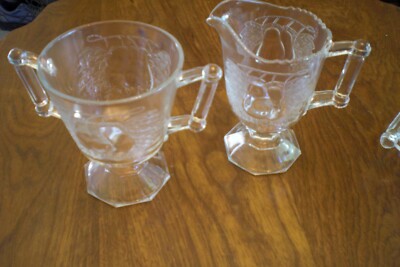 Vintage Jeanette Glass Depression CREAM and SUGAR Set Pitcher - Boston Pear