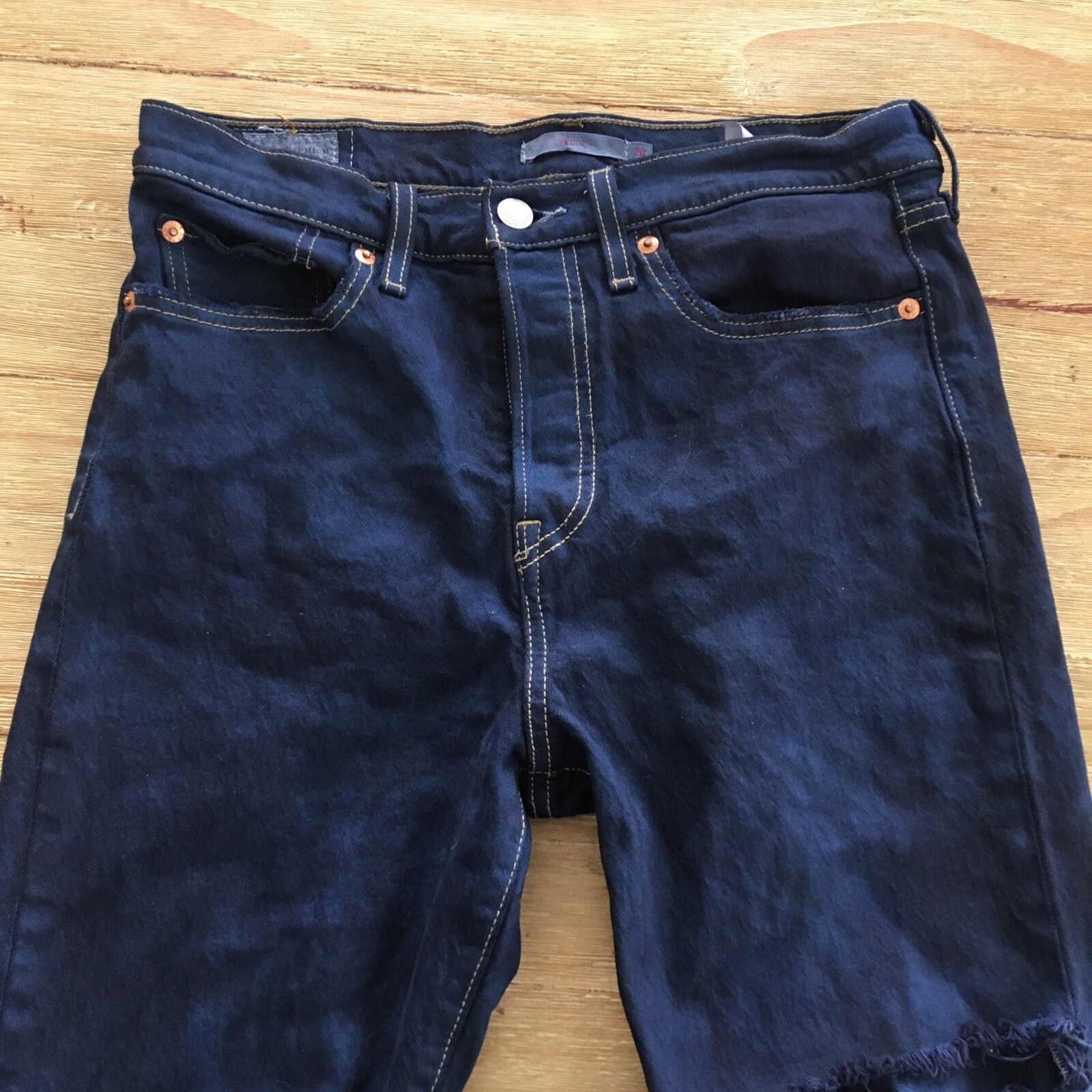 Levis Wedgie Premium Big E Jeans 28 X 26 Distressed Button fly Crop Ankle thumbnail 4