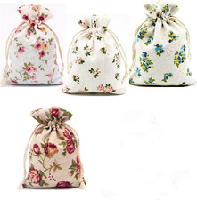 20 Pack Floral Burlap Drawstring Bags Packing Storage Linen Jewelry Pouches Sack