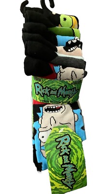 RICK and MORTY Cartoon SHOW Movie Mens  6 Pair CREW SOCKS Shoe SIZE 6-12 New
