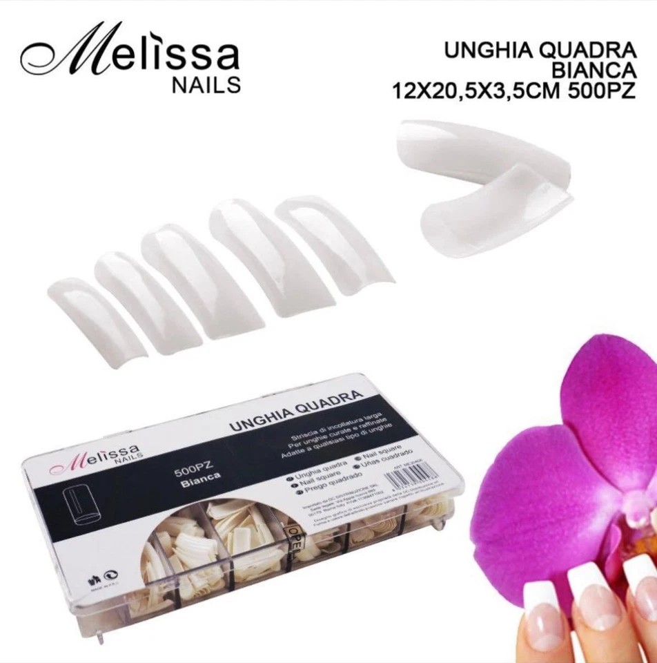 500 TIPS UNGHIE FINTE QUADRA QUADRATE BIANCA NAIL ART RICOSTRUZIONE GEL UV