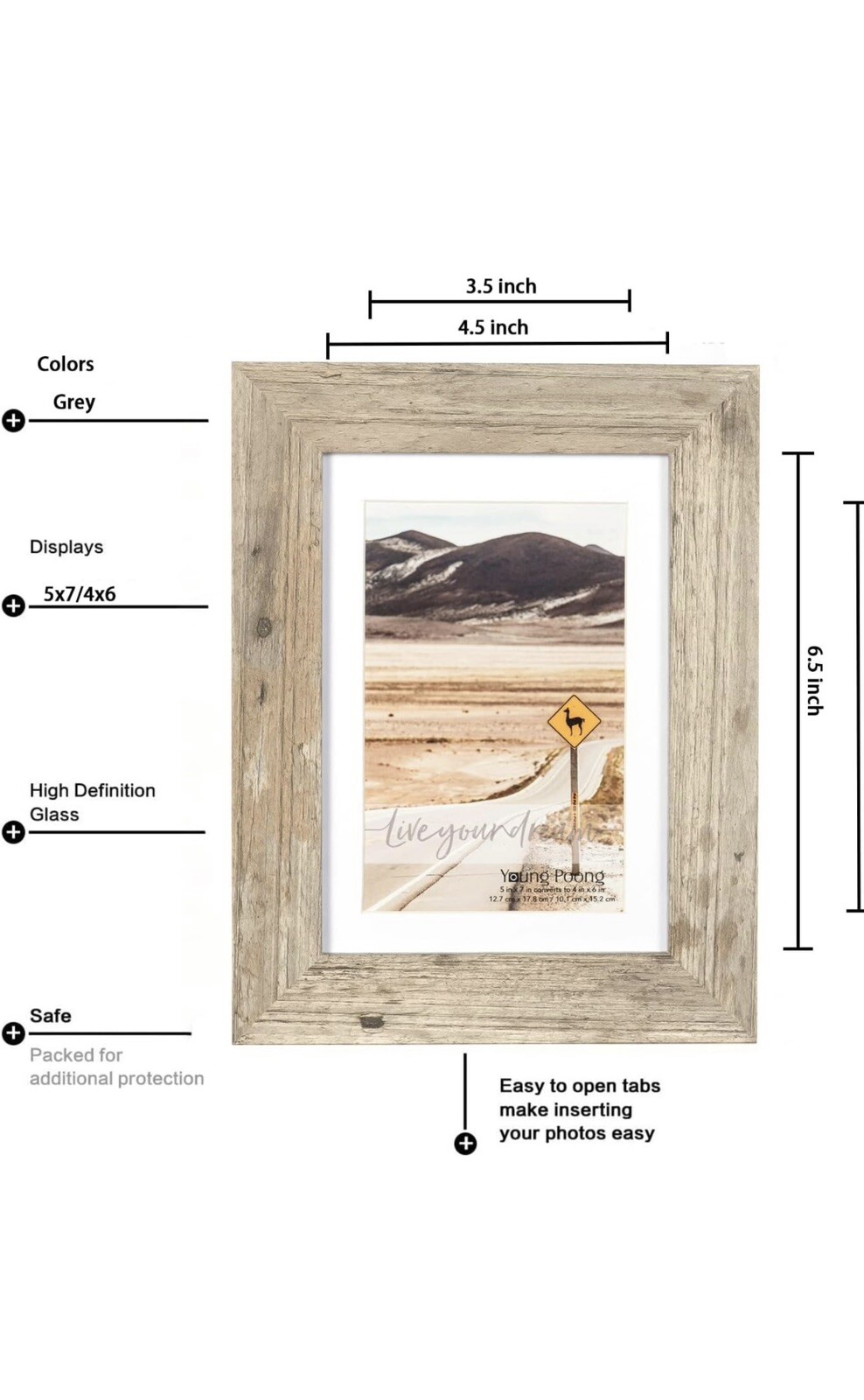 Rustic Wood 5x7 Picture Frames Set Of 3 with Mat 4x6 Photo Frame Wall