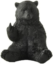 Black Bear Raising Middle Finger Figurine Holiday Stocking Stuffer BULL & BEAR