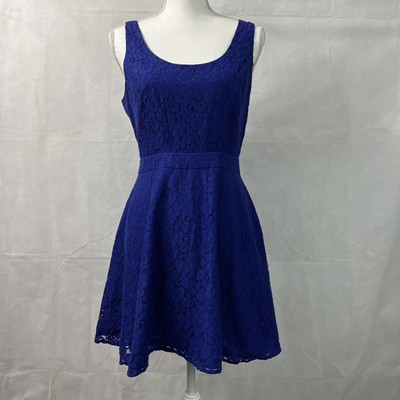 Aeropostale Tank Top Dress Blue Lace Sleeveless Open Tie Back Fit Flare  Sz M