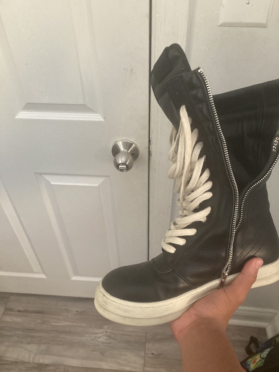 Rick Owens Cargo Basket Leather Boots “Black Milk” | eBay