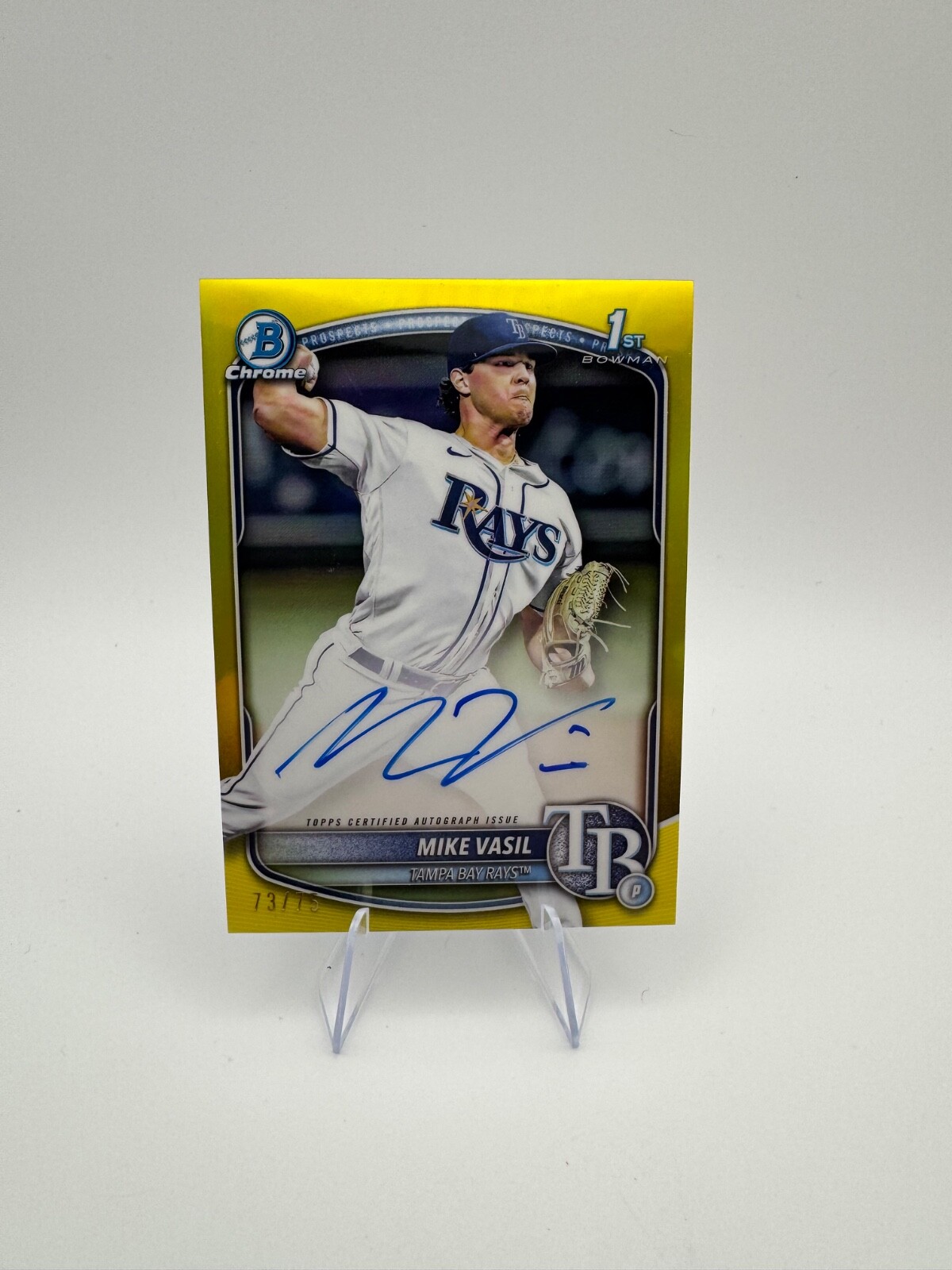 2025 Bowman Chrome Mike Vasil Auto Yellow Refractor /75 Rays #CPA-MV