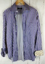 Bugatchi UOMO Mens Medium Long Sleeve Button Up Shirt Purple Striped Paisley