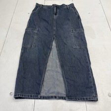 Old Navy Blue Denim Mid Rise Slit Front MIDI Cargo Skirt Women  s Size 4