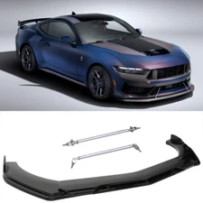 Gloss Black For Ford Mustang S650 Dark Horse Front Bumper Lip Splitter w/ Rods