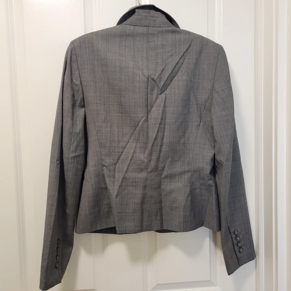 Blazer Ann Taylor Loft Talla 4 Gris y Negro Mezcla de Lana a Cuadros Chaqueta de Tres Botones Foto 2 de 4