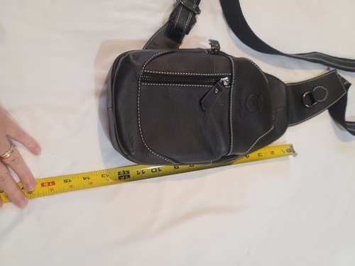 Schwarz Echtleder Sling Rucksack Herren Schultertasche Brust Umhängetasche Neu ohne Etikett - Bild 14 von 15