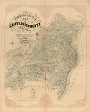 20" x 24" 1857 Map of New topographical map of Saint Louis, Missouri