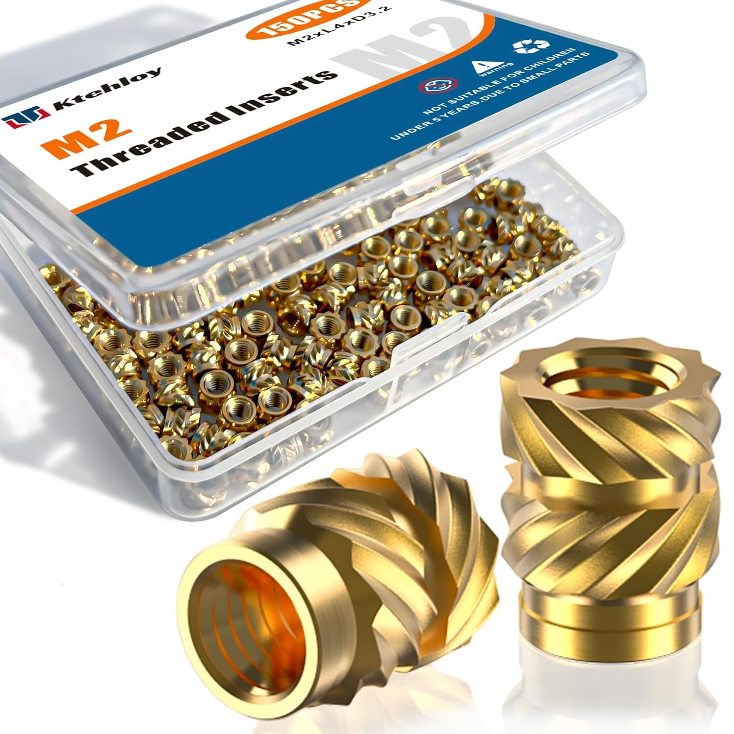 150Pcs M2 Heat Set Inserts, Metric Knurled Nuts Brass Heat Set Insert for Plasti