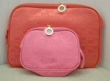 NEW 2 Estee Lauder Zipper Top Cosmetic Make Up Bag Case PINK and ORANGE Nice