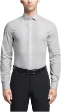 Calvin Klein Men's Dress Shirt Non Iron Stretch Slim Fit,Print Gray, L 34-35 ,