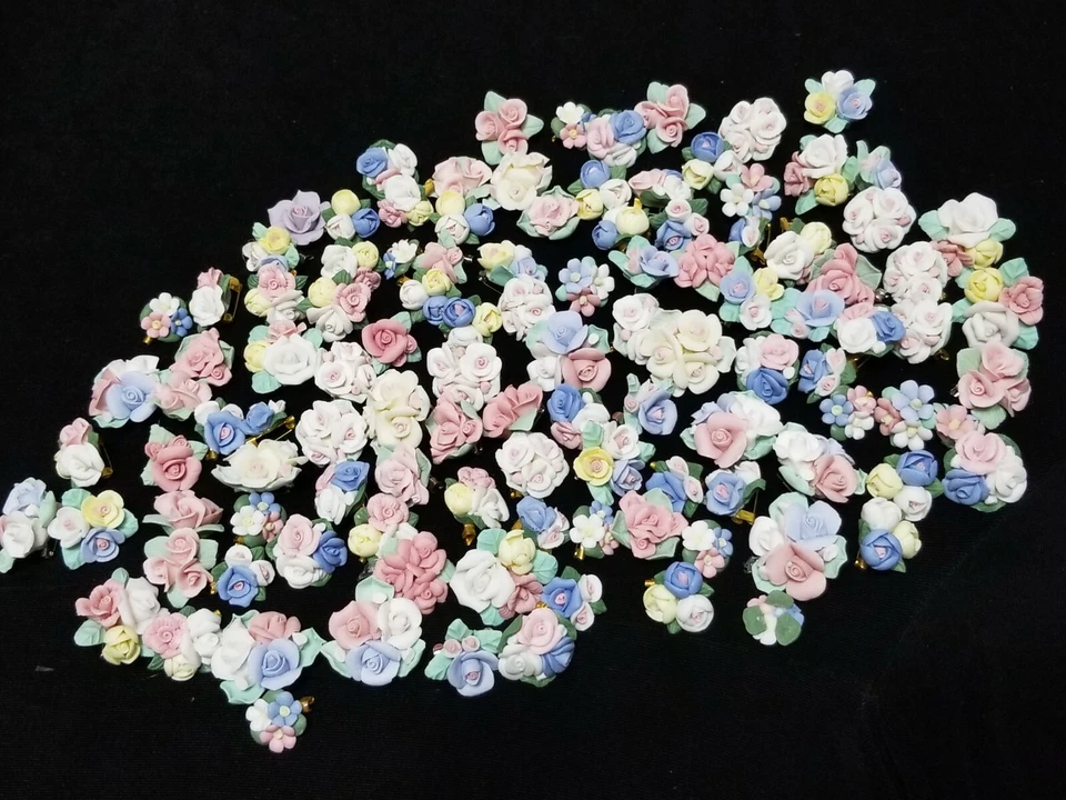 HANDMADE VINTAGE LOT OF 10 MINIATURE CLAY ROSES FLOWERS FOR CRAFTING .5" TO 1.5" - Image 3 of 4