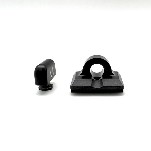 Black VI Ghost Ring night sights with rectangular base and cylindrical rear sight for Glock Gen 1, 2, 3, 4, 5 pistols.