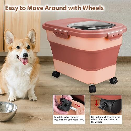 Dog Food Storage Container, 5-20Lbs Collapsible Pet Food Storage Pink - Picture 4 of 7
