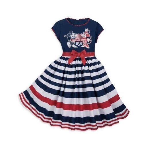 Disney Parks Girls Dress Small Americana Formal Party USA Mickey Minnie Mouse - Afbeelding 1 van 12