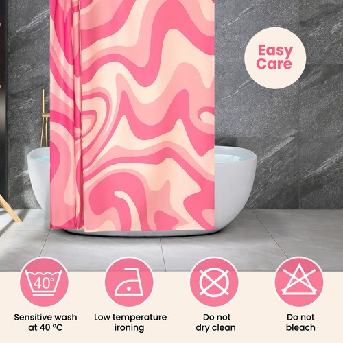 Tenda doccia impermeabile 71x71'' rosa onda stampata arredo bagno con 12 ganci - Foto 7 di 12