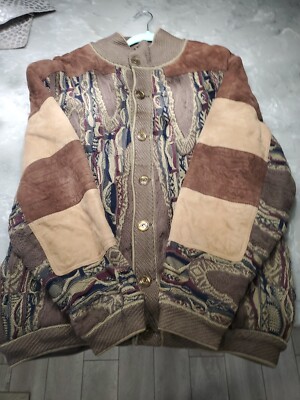 Vintage Coogi Australia Knit Suede Zip Jacket Sweater Rare Beef Brocolli Coat 
