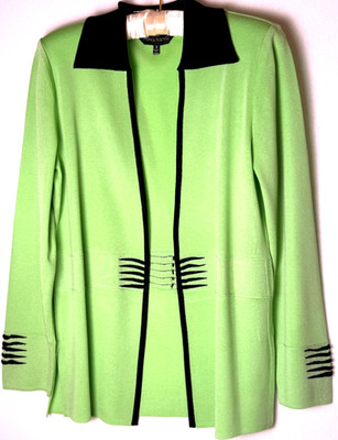 Ming Wang Size Small Jacket Open Front Long Lime Green Black Spring