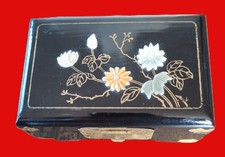 Asia Holz Dose Schmuckdose schwarz Ring Einteilung gr. Fach Ornamente gebraucht