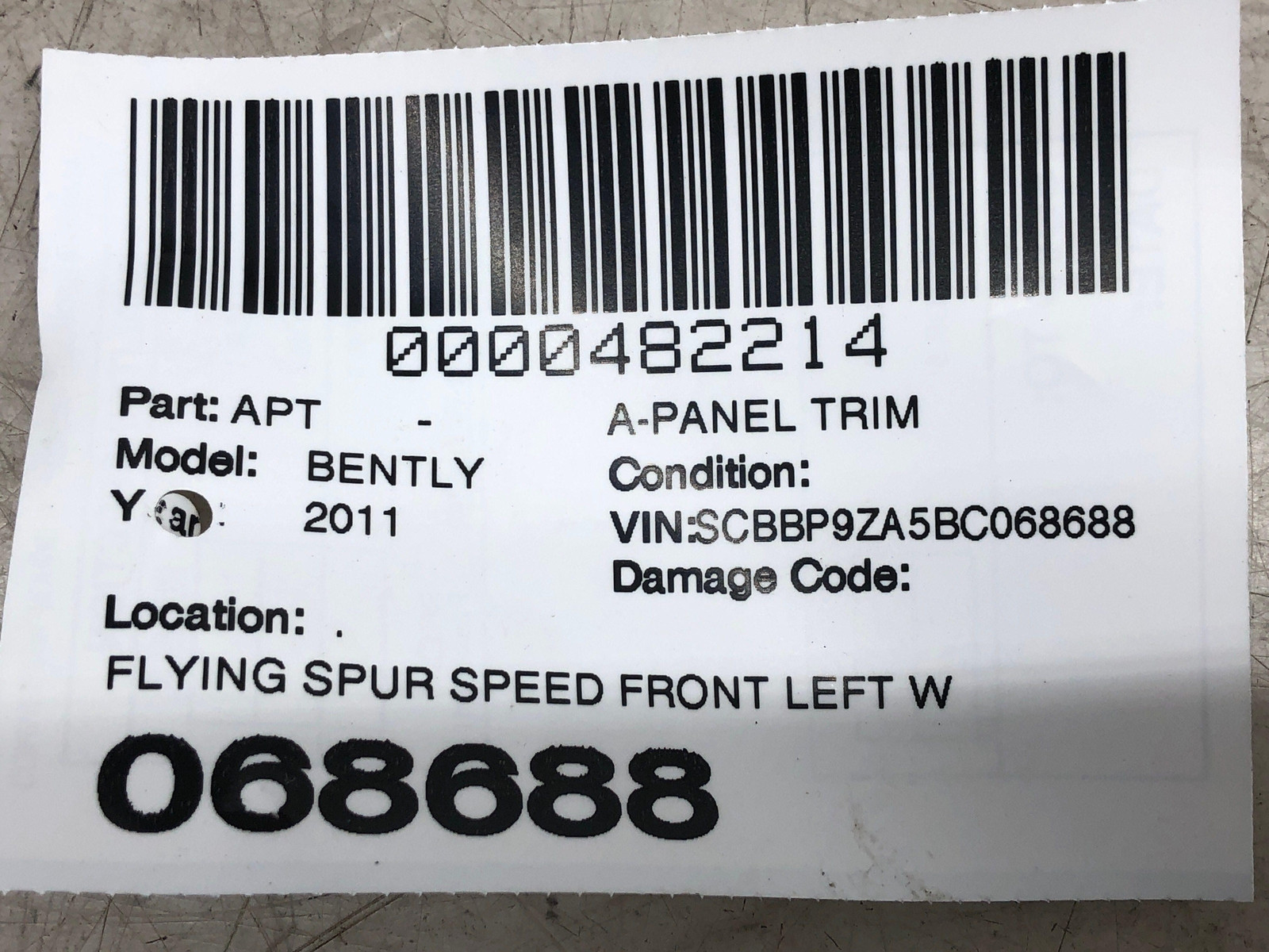 Bentley Continental 2006-2012 Left Pillar trim Black P/N 3W5867457