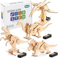 Dinosaur STEM Kits for Kids Ages 6-8-10-12, 4 in 1 Wood Building Toys for Boys A