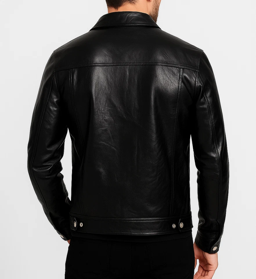 Mens Cafe Racer Biker Real Leather Jacket Vintage Style Lambskin Outerwear Coat - Image 4 of 4