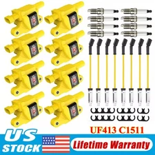 High Performance Ignition Coil + Spark Plug & Wire For Chevy GMC 5.3L 6.2L UF413