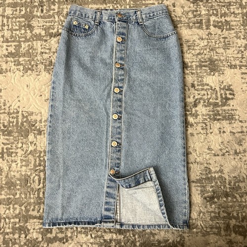 Vintage Steel Girls High Waist Denim Knee Length Skirt Made In USA Size 14 - Picture 3 of 11