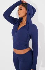 Pretty Little Thing PLT Shape Navy Sculpted Zip Through Hoodie US Size 4 NWT