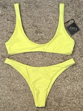 Zaful Forever Young Women  s L Neon Yellow Bikini Set Top/Cheeky Bottoms Swimwear