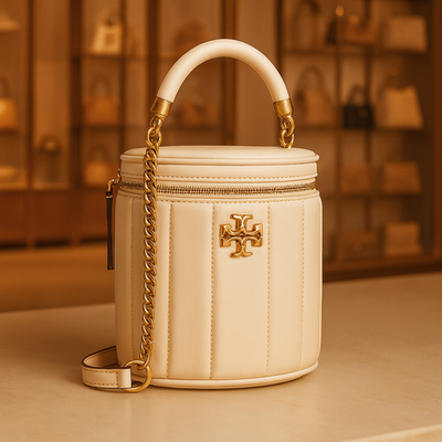 NEW Tory Burch Kira Brie Cream Leather MINI Vanity Case/Shoulder
