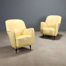 Poltrone Vintage Legno Ottone Skai Bianco Avorio Italia Design Anni 60 Originali