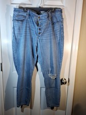 Ava Viv High Rise Button Fly Skinny Distressed Womens 22W Blue Denim Stretch