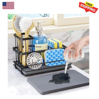Multi-Purpose Kitchen Sink Organizer with Detachable Brush and Quick Dry Feature