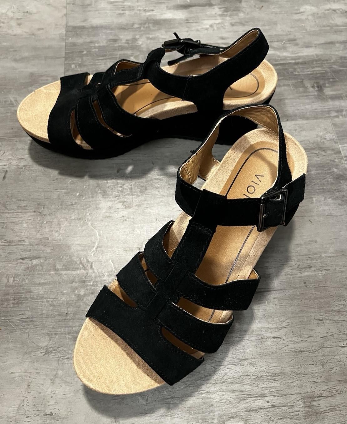 Vionic Hoola Tawny T-Stap Wedge Platform Sandal Orthotic Arch Support Suede S8.5