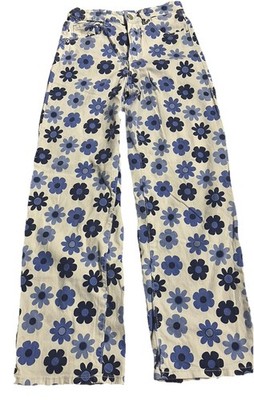 Rue 21Jeans Womens 6 Blue Straight Daisy Floral Print Denim Pants Hippie Cottage
