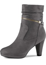 Perphy Round Toe Platform Block Heel Mid Calf Boots – Grey UK 7 (US 9) RRP £46