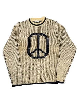 Vintage 60s 70s Virgin Wool Hippie Peace Knit Sweater Small 18.5x25 - Image 1 of 3