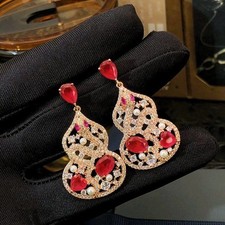 Hollow Gourd Stud Earrings Rhinestone Chinese...