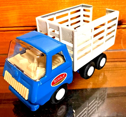 VTG 1970s Tiny Tonka Blue & White Stake Dump Truck W/BOX