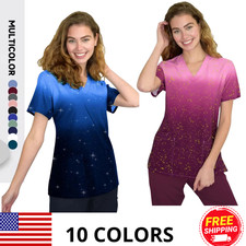 Sequin Nurse Uniform Top V-Neck Pocket Medical Uniforms Nursing Scrubs Clothes
