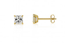14k solid yellow gold square clear CZ basket set stud earrings 3mm-10mm