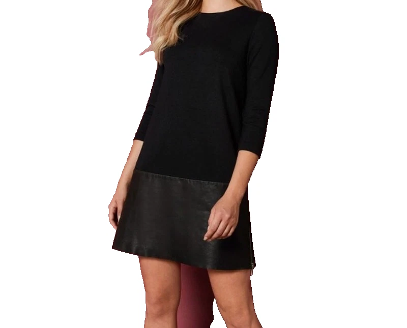 chinese dress ladies Oliyia Knit Bodice Faux Leather Skirt Mini Dress Navy main image 1