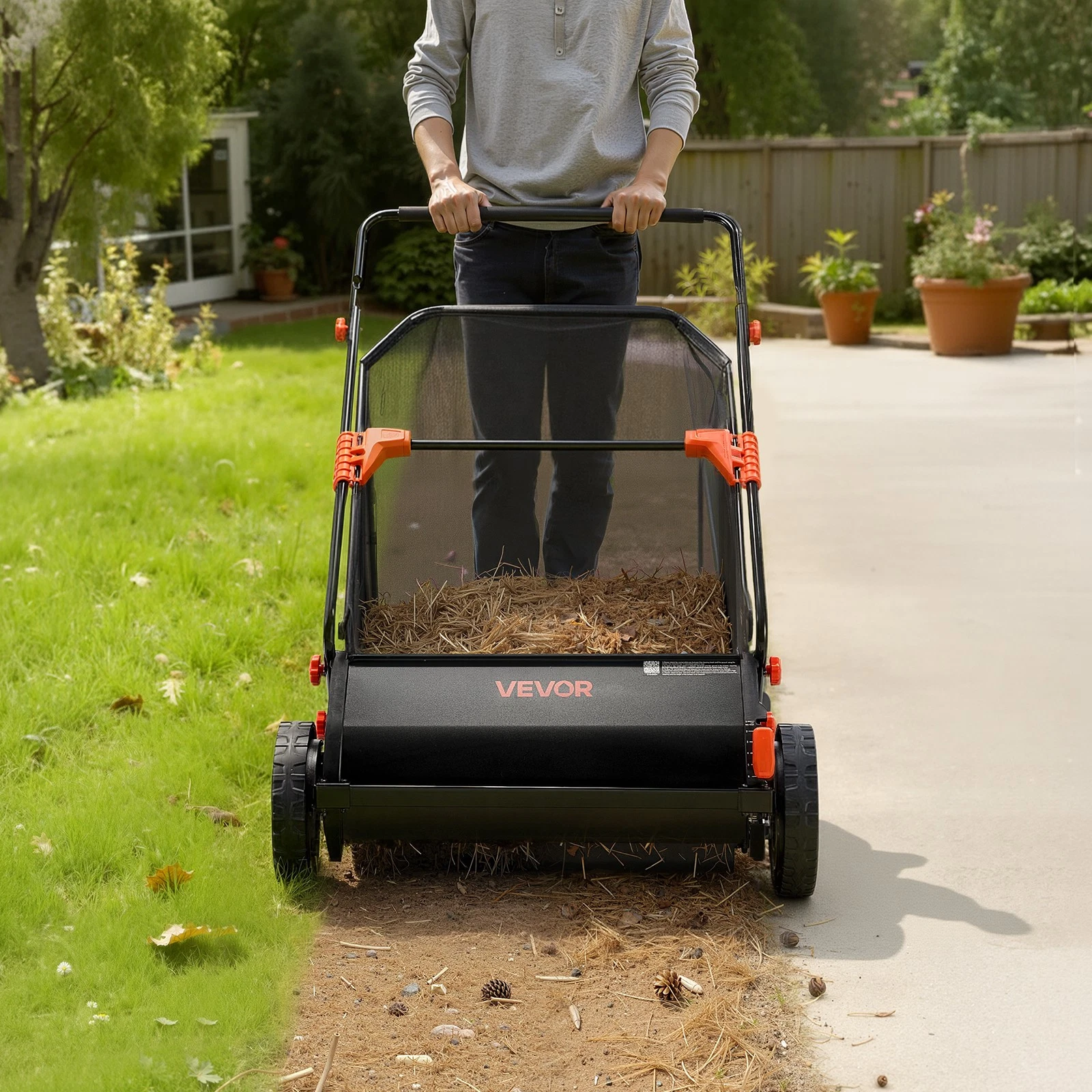 VEVOR Push Lawn Sweeper 26 in Leaf & Grass Collector 7 cu.ft. Hopper Bag Durable - product detail image 10