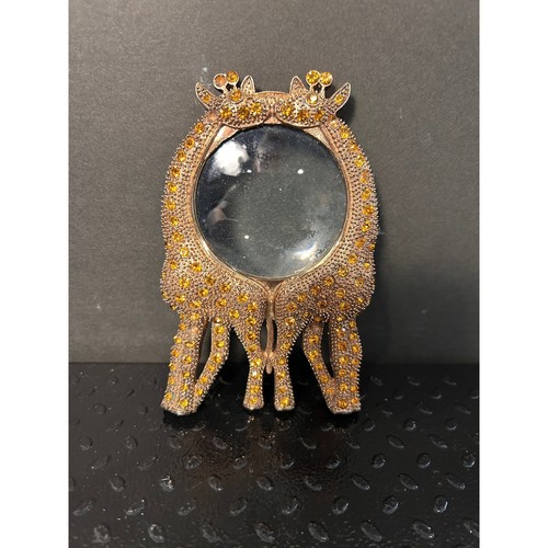 vintage magnifying glass paperweight two giraffes w/ citrine rhinestone accents.