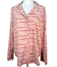 Victoria's Secret Spellout Button Up Striped Sleep Shirt Women's Size M Pink